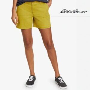 Eddie Bauer Shorts Womens 16 Curry Green Chino‎ Cotton Stretch Hiking Outdoors